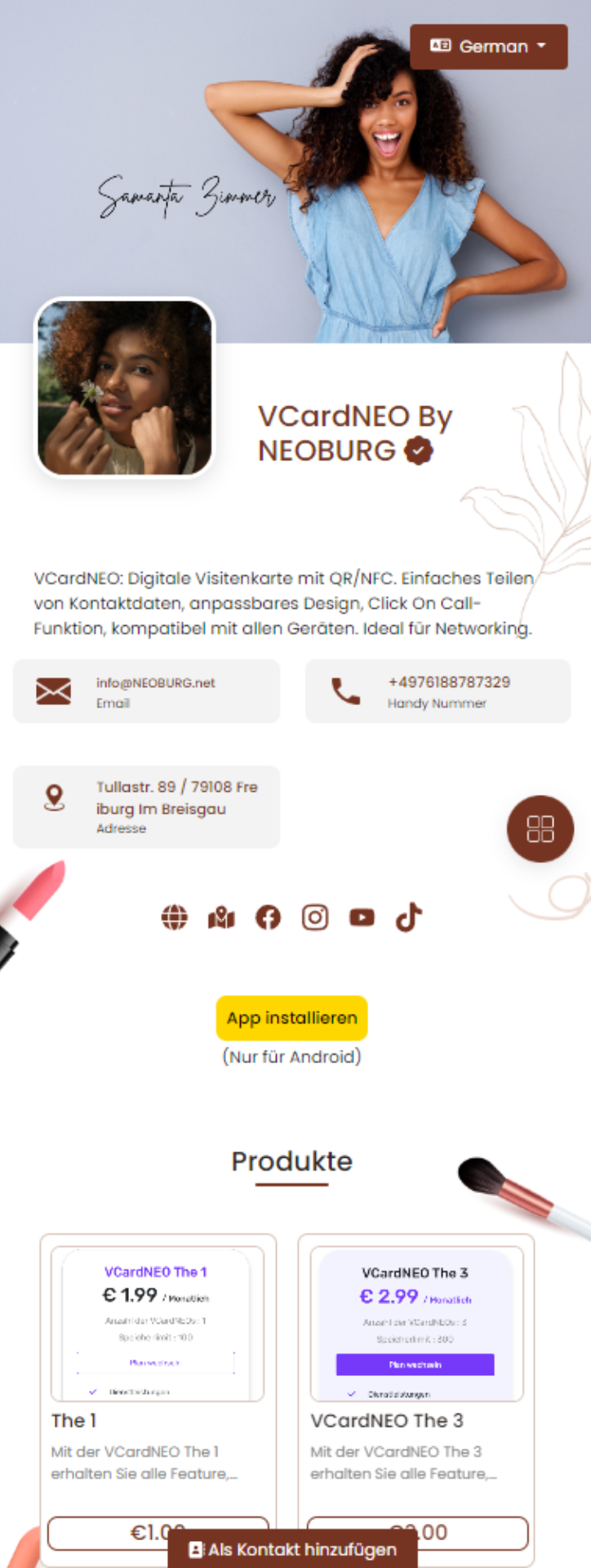 NEOburg vCard mobile Vorschau